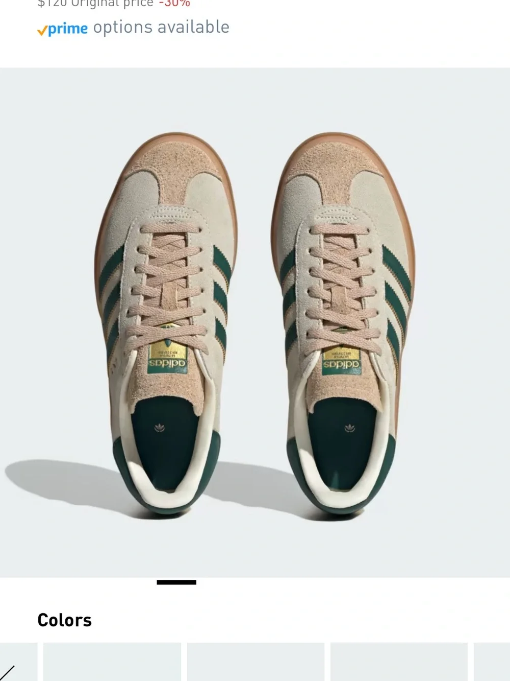 Adidas Gazelle Bold Green Off White Size 6 1/2 Suede Leather Gold Branding - Picture 4 of 14
